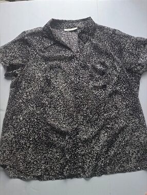 Laura Plus Sheer Black & White Printed Button Front Blouse